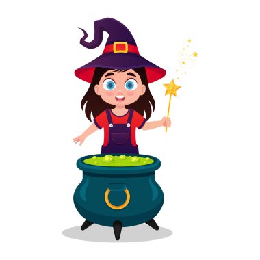 Tatlı cadı Cadılar Bayramı için hazırlanıyor.