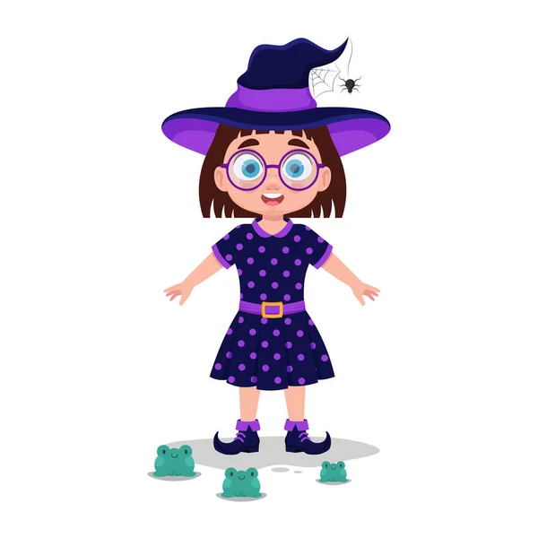 Girl Dressed Witch Halloween — Stock Vector