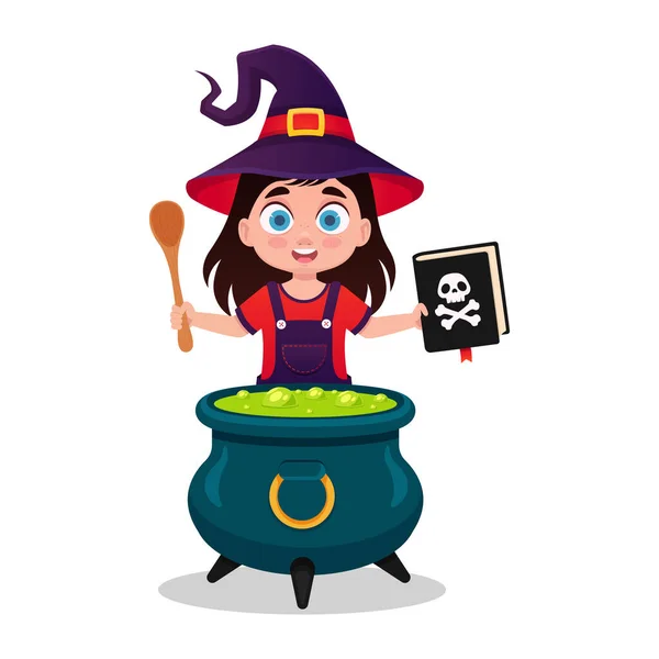 Girl Witch Costume Brew Potion — Stock Vector