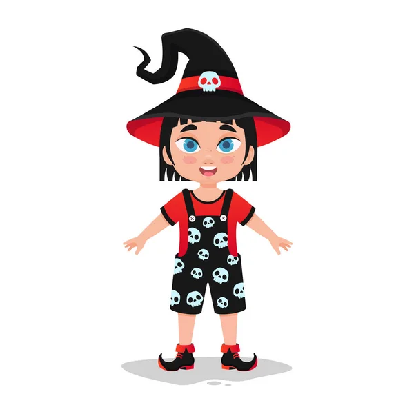 Cute Little Girl Witch Costume Vector Illustration — Stock Vector