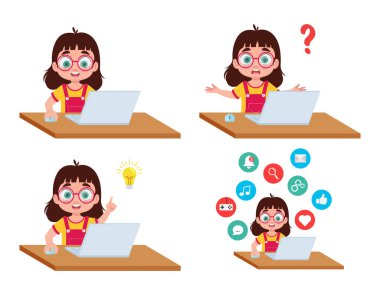 Bilgisayarda çalışan kız çevrimiçi öğrenim