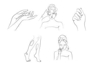 Sanat tarzında, manikürde, yüz bakımında çizimler.