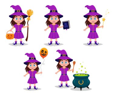Cadı kostümü giymiş bir kızın çizimleri.