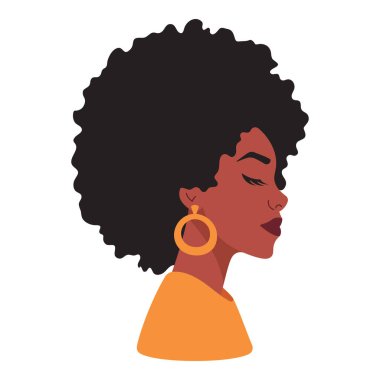 Koyu tenli bir kızın yan görünüşü, Afrikalı bir kızın portresi, vektör illüstrasyonu.