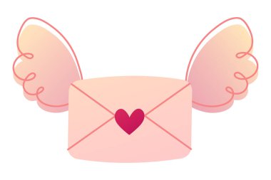 Kanatlı aşk zarfı, aşk mektubu, vektör illüstrasyonu