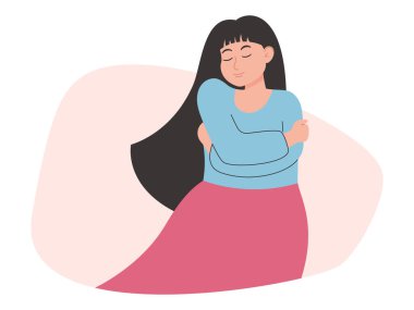 Kız kendini kucaklıyor, vektör çizimi.