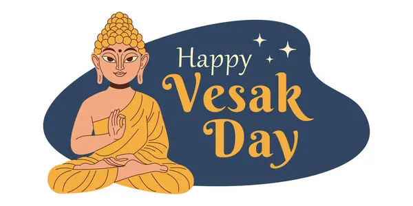stock vector Happy Vesak Day, Buddha Purnima wishes greetings vector illustration. Posters, banners, greetings, and print design.