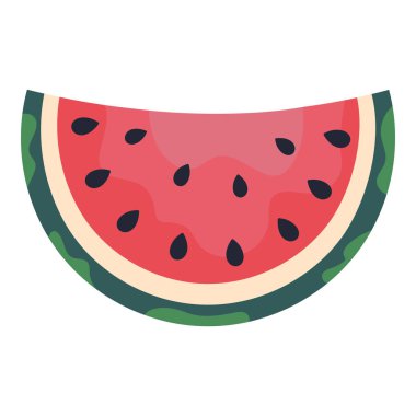 Sulu karpuz dilimi, elle çizilmiş, düz vektör çizimi, beyaz arkaplan