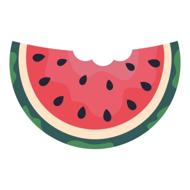 Sulu karpuz dilimi, elle çizilmiş, düz vektör çizimi, beyaz arkaplan