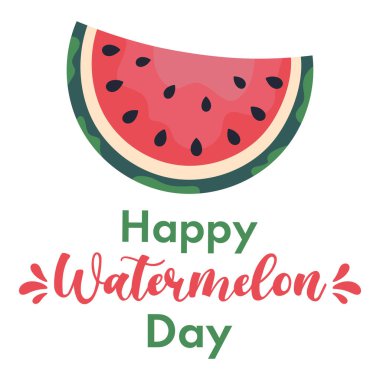 Ulusal Karpuz Günü, el çizimi, düz vektör çizimi, beyaz arka plan. Tatil konsepti. Arkaplan, afiş, kart, metin yazımlı poster şablonu