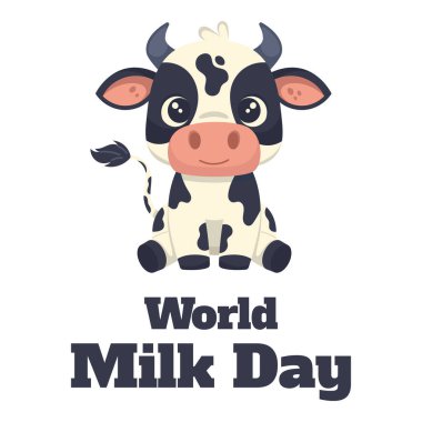 Dünya Süt Günü illüstrasyonu: beyaz arkaplanda elle çizilmiş inek