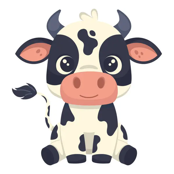 Küçük buzağı oturuşu, ön manzara, sevimli, beyaz arka planda izole edilmiş, el çizimi.