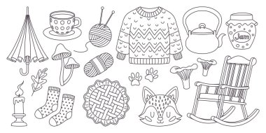 Sanat tarzında sonbahar seti, elle çizilmiş