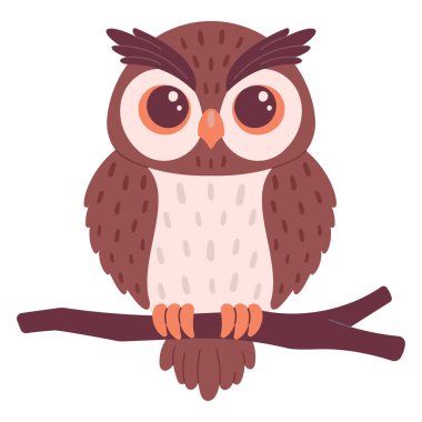 Baykuş dalda oturuyor, el çizimi. Vektör illüstrasyonu