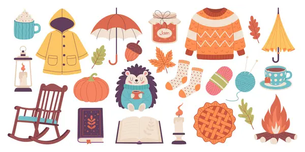 Konforlu sonbahar elementleri, vektör illüstrasyonu