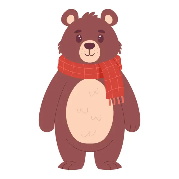 Stock vector Cheerful cute bear in a scarf, on a white background