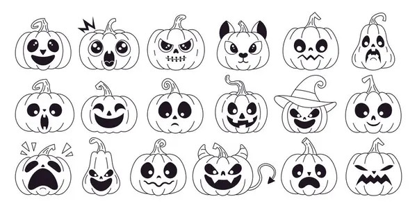 stock vector Set of pumpkins with different expressions of emotions, vector illustration