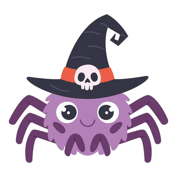 stock vector Cute spider in a hat, Halloween holiday. Vector illustration