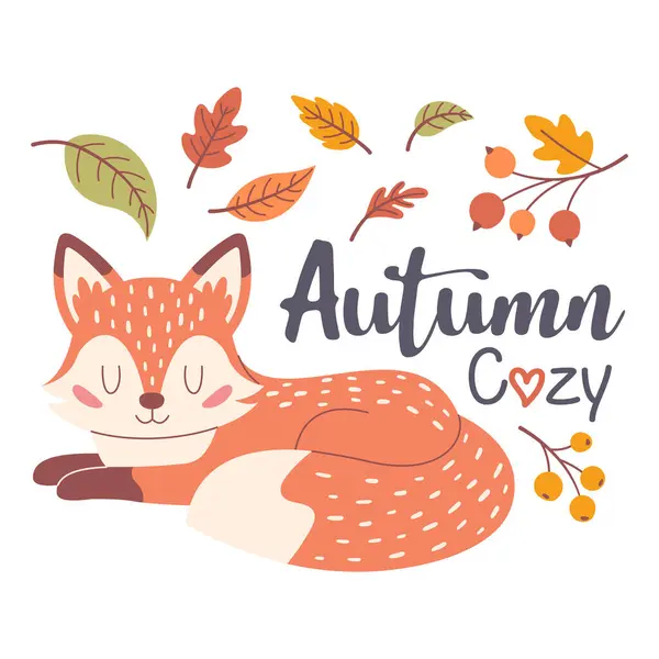 stock vector A hand-drawn autumn sticker with the phrase Cozy Autumn. An autumn phrase with cute and cozy design elements