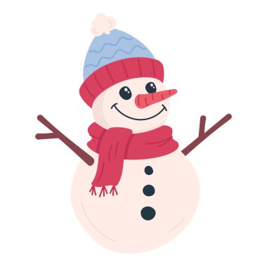 Şapkalı bir kardan adam, beyaz arkaplanda vektör çizimi