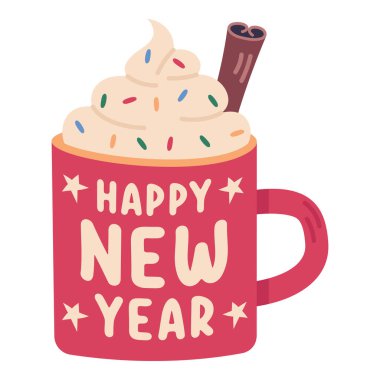 Krem şantili bir fincan sıcak çikolata ve beyaz arka planda tarçın.