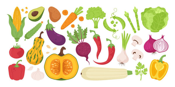 Набор овощей, свежих овощей, ручной работы, на белом фоне