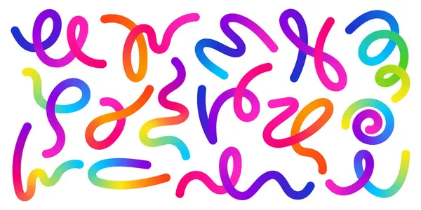 Renkli 3 boyutlu flamalar ve şenlikli konfetiler. Kutlamalar, partiler ve karnaval dekorasyonları için canlı gökkuşağı kurdeleleri. Beyaz bir arka planda dönen parlak bir yılan..