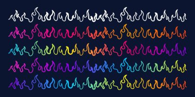 Karanlık Arkaplan Dekoratif Ateş Hattı Elementlerinde Gökkuşağı Gradyan Renklerinde Kusursuz Neon Alev Sınırları