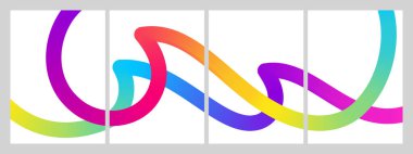 Beyaz arkaplanda gökkuşağı gradyanı olan parlak dalgalar. Posterler, afişler, kartlar için soyut modern tasarım unsurları