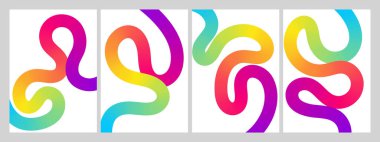 Beyaz arkaplanda 3B pürüzsüz renk çizgileri, yaratıcı vektör posterleri, kartlar olan gradyan soyut tasarımlar