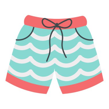 El çizimi düz vektör yaz yüzme şortları ve beyaz arka planda plaj tasarımı için izole dalga desenleri