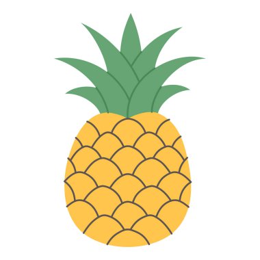 Düz ananas beyaz arkaplanda izole edilmiş, elle çizilmiş vektör çizimi