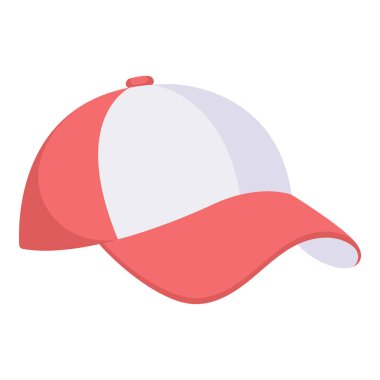 Beyzbol şapkasının düz vektör çizimi. Beyaz arka planda izole edilmiş spor aksesuarları