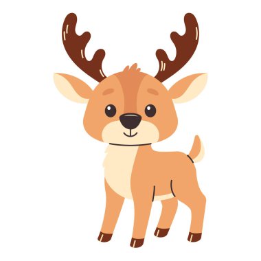 Geyik, ön manzara. Beyaz arkaplanda el çizimi düz vektör çizimi