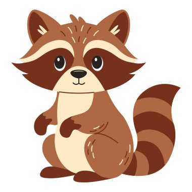 Rakun oturuyor. Beyaz arkaplanda el çizimi düz vektör hayvan