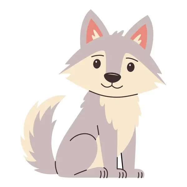 Gri kurt. Beyaz arka planda izole edilmiş vahşi hayvanın düz vektör görüntüsü