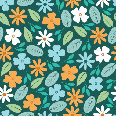 Her zaman çiçek desenli, pürüzsüz yüzey deseni. Döşeme yaprakları desenli arka planda tekrarlanıyor. Estetik kır çiçekleri ve yapraklar