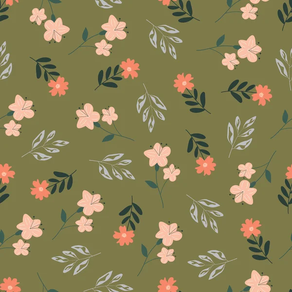 Allover Florales Nahtloses Muster Design Ästhetische Anordnung Von Skandi Blüten — Stockvektor