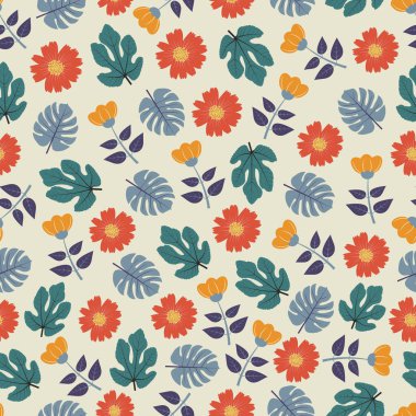 Çiçeksiz desen. Yaban çiçeklerinin, canavarların ve incir yapraklarının Millefleur yüzey tasarımı