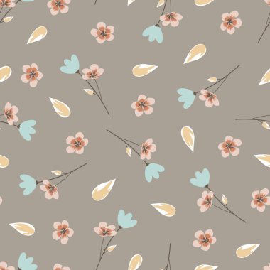 Çiçeksiz desen. Biçimlendirilmiş çiçek ve dalların yapraklı yüzey tasarımı