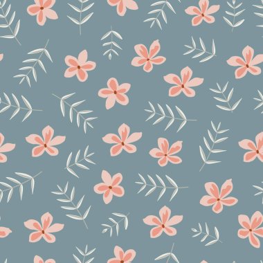 Scandi çiçekli, dikişsiz desen. İskandinav çiçekleri soyut çiçek ve dalların yüzey tasarımı