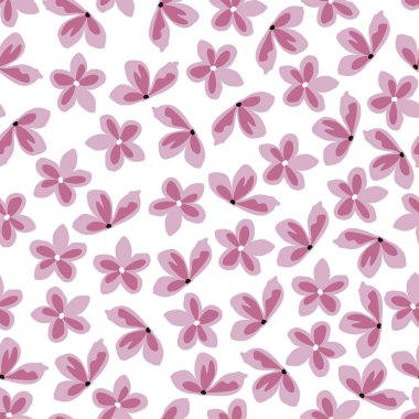 Çiçeksiz desen. Şekil verilmiş pembe çiçeklerin yüzey desenleri. Beyaz arkaplanda allover desenli çiçek deseni.  