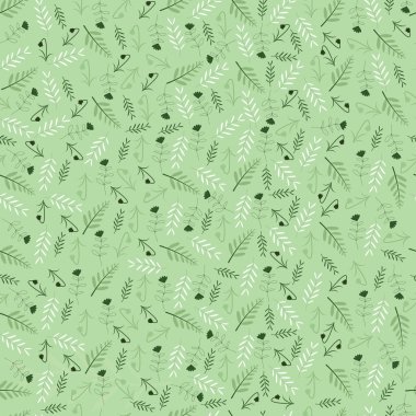 Soyut yaprakların yapraksız desenleri. Allover 'ın estetik çiçek yüzey tasarımı. Yeşil arkaplanda yeşillik dokusu. 