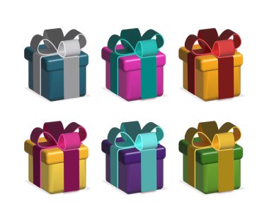 Kurdeleli, fiyonklu, kurdeleli renkli hediye kutuları.