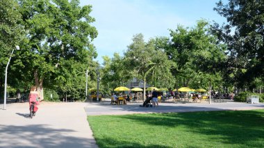 Berlin, Germany, July 29, 2024, summer scene in Park am Gleisdreieck with popular park cafe clipart