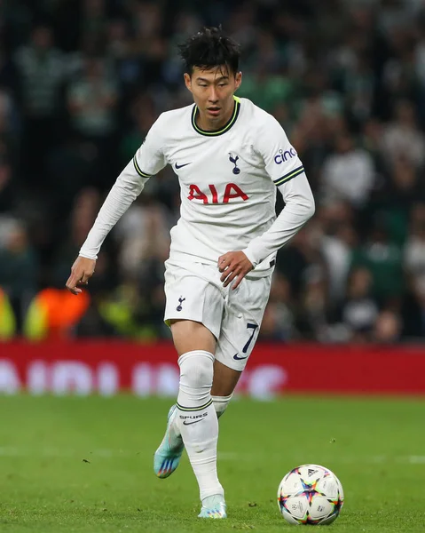 Stock image Son Heung-Min #7 of Tottenham Hotspur makes a break with the ball  during the UEFA Champions League match Tottenham Hotspur vs Sporting Lisbon at Tottenham Hotspur Stadium, London, United Kingdom, 26th October 202