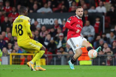 Luke Shaw UEFA Avrupa Ligi maçı sırasında Manchester United, Manchester United ve Tiraspol 'e karşı Old Trafford, Manchester, İngiltere, 27 Ekim 202