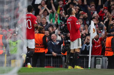 Cristiano Ronaldo, UEFA Avrupa Ligi maçında 27 Ekim 202 tarihinde Old Trafford, Manchester, Birleşik Krallık 'ta Manchester United' ın şerifi Tiraspol 'e karşı oynadığı golü kutluyor.