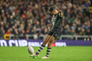 Yeni Zelandalı Dylan Brown, Rugby Ligi Dünya Kupası 2021 Grubu C Grubu maçında Headingley Stadyumu, Leeds, İngiltere, 28 Ekim 202 'de New Zealand' a karşı İrlanda maçında gol attı.