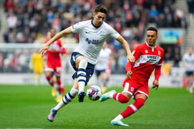 Preston North End 'den Jordan Storey 29 Ekim 202' de Deepdale, Preston, İngiltere 'de oynanan Preston North End-Middlesbrough maçında...